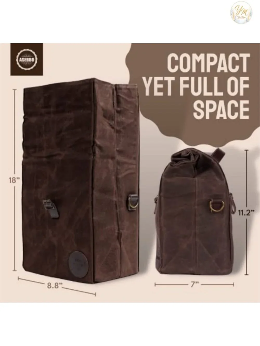 Waxed Canvas Insulated Lunch Bag 10L with Leather Details & Adjustable Shoulder